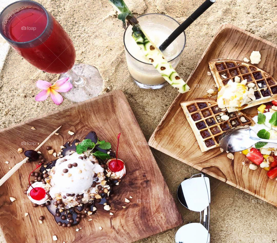 High angle view of ice creams