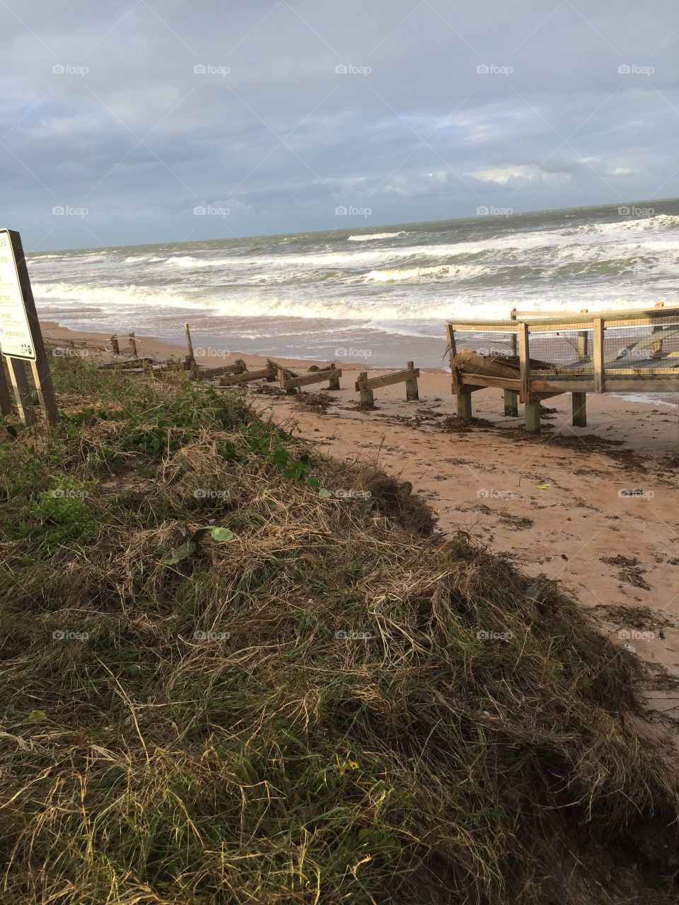 Damaged boardwalk, Ormond Beach Florida after Hurricane Matthew.