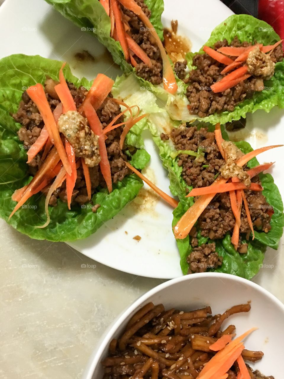 Pork filled lettuce wraps Thai Asian cuisine