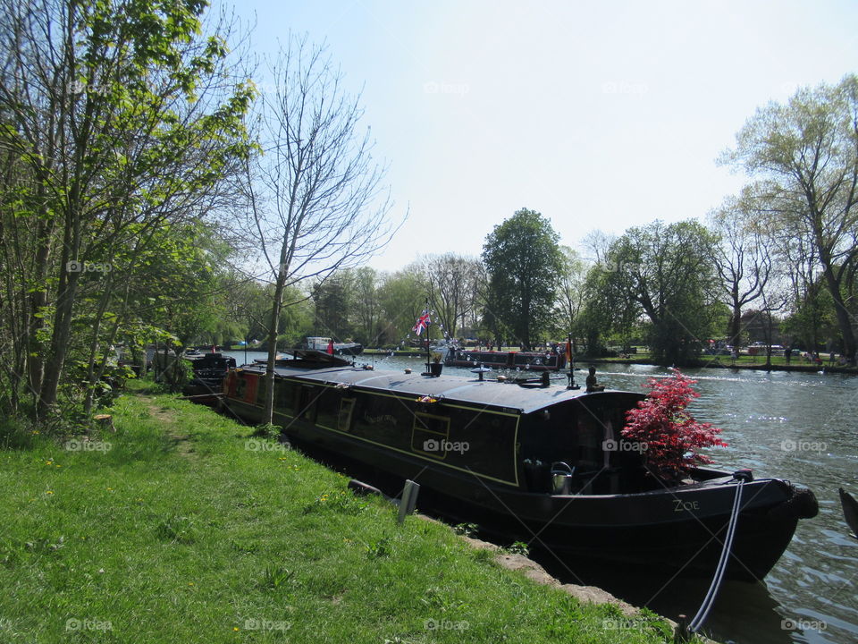 canal boat moored on the river Thames windsor