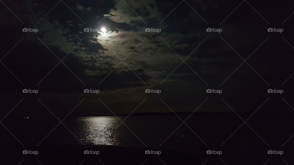 moon lit night on Lake Summerville.  From Lake Summerville State Park Texas