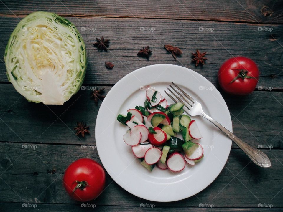 Vegetable salad on table