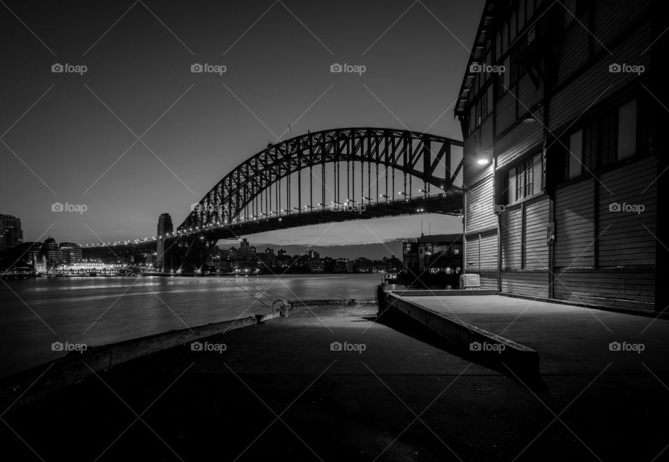 Dawn - Pier 2&3, Walsh Bay, Sydney Harbour. The blur at Centre right is a squid fisherman, he was snagging a few