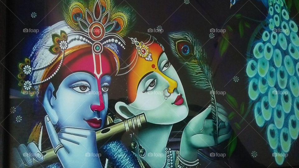 Beautiful Artwork of Lord Krishna with with Goddess Radha,