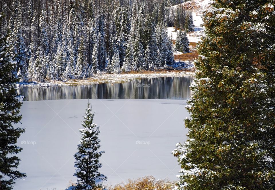 Ice Covered Lake With Winter Reflection