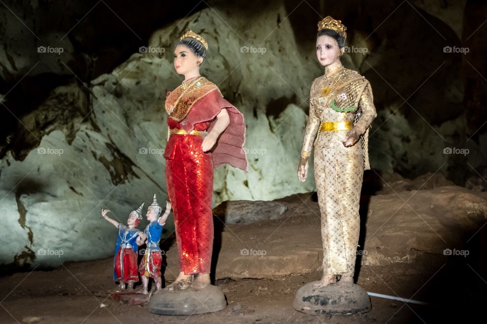 Small figurines left as offerings for ghosts in a cave in Chiang Mai, Thailand