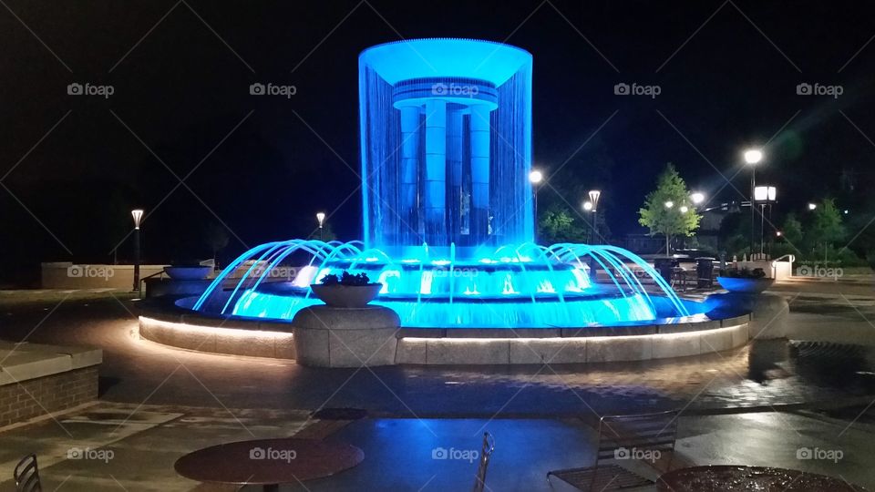 Fountain Downtown Cary, NC at Night