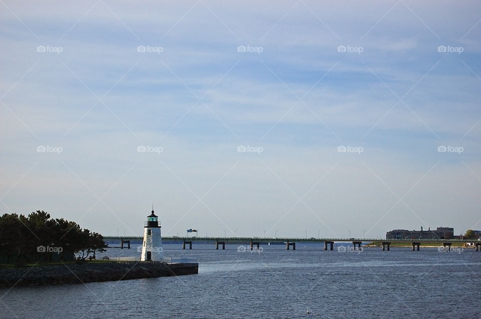 Lighthouse and bridge in Newport 