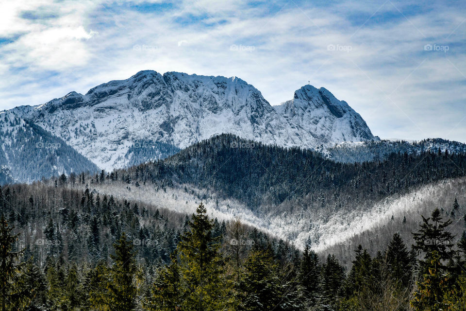 Mount Giewont in Poland. Winter in mountains.