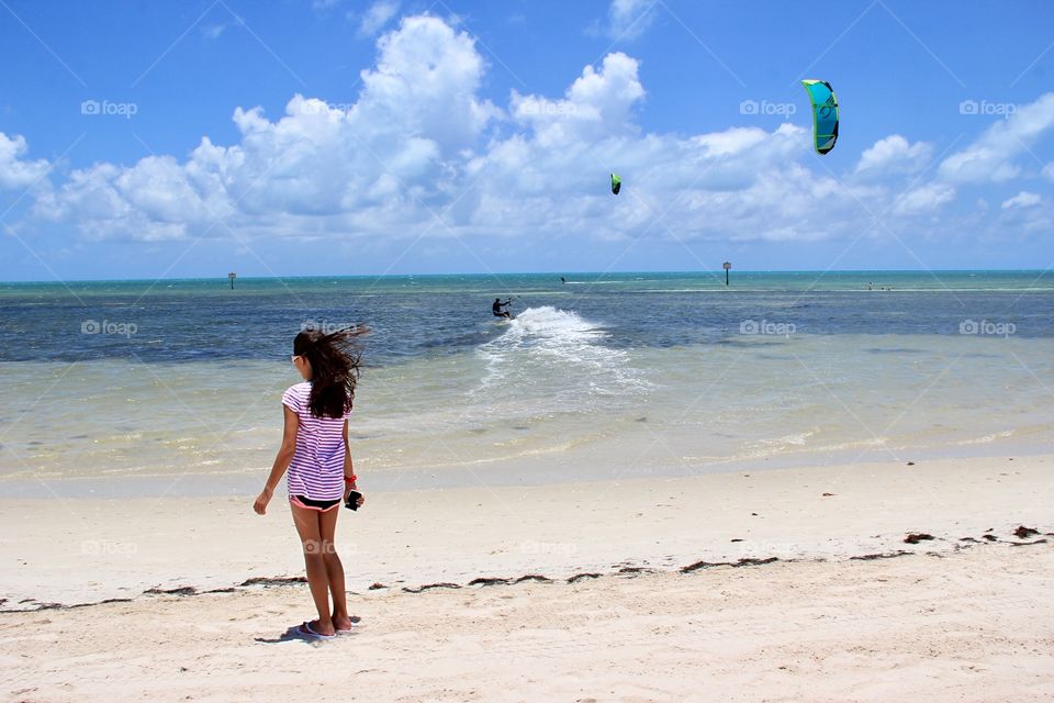 Girl and ocean, kitesurfing 