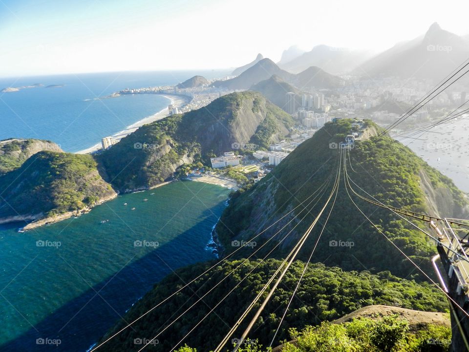 Cable car above Rio de Janiero from Sugarloaf