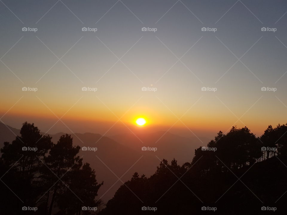 beautiful sunset on highlands of Nepal