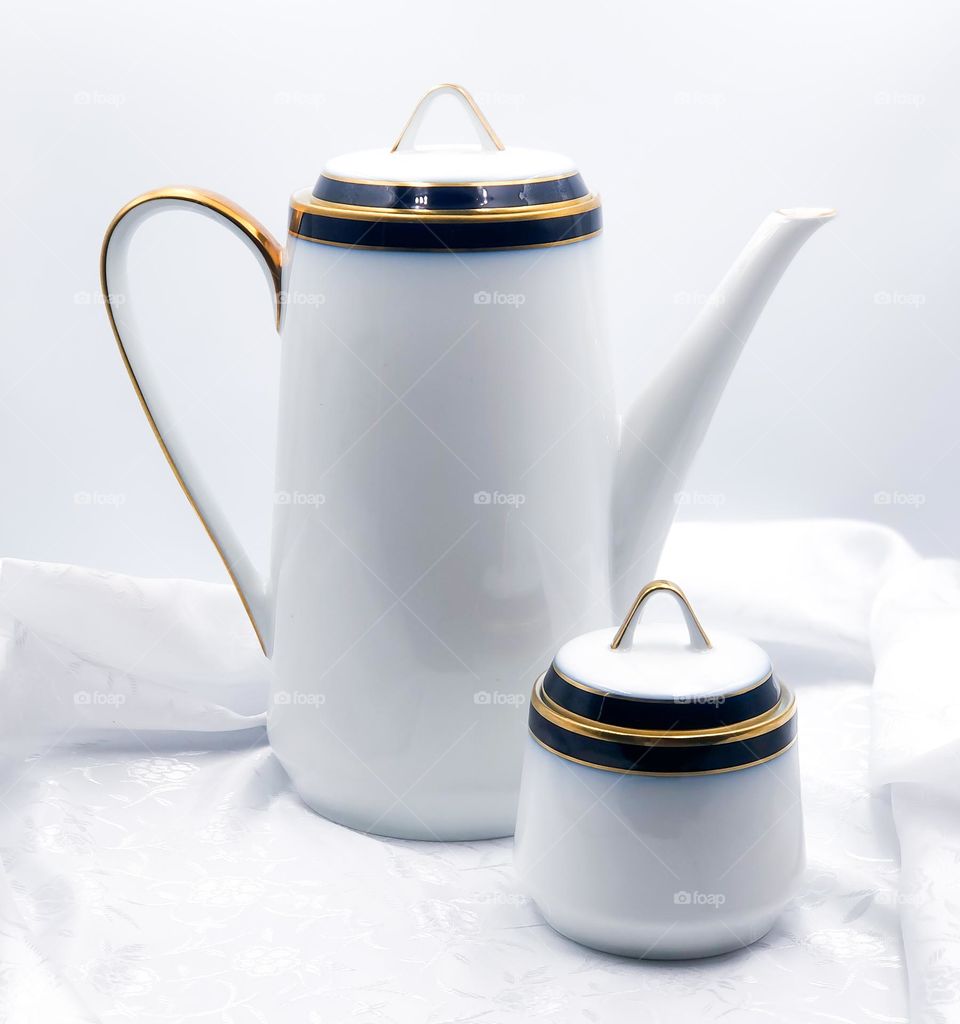 Vintage porcelain set teapot and sugar bowl