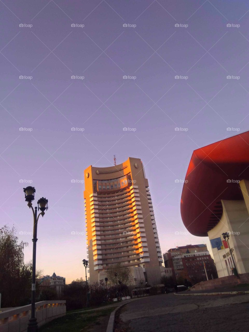 Building on the violet sky