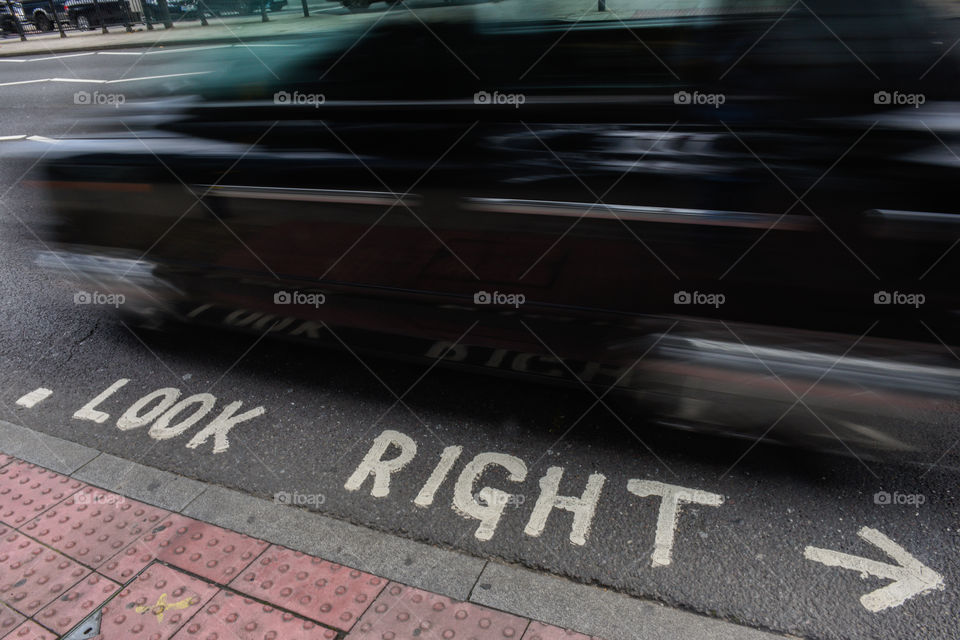 Look right text on the streets of London.