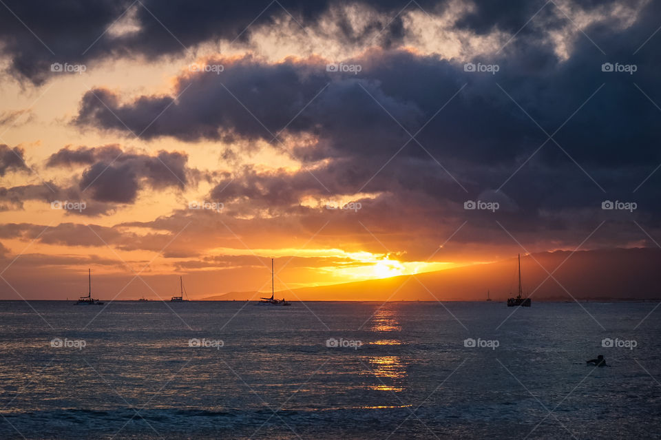 Vivid sunset in Waikiki, HI