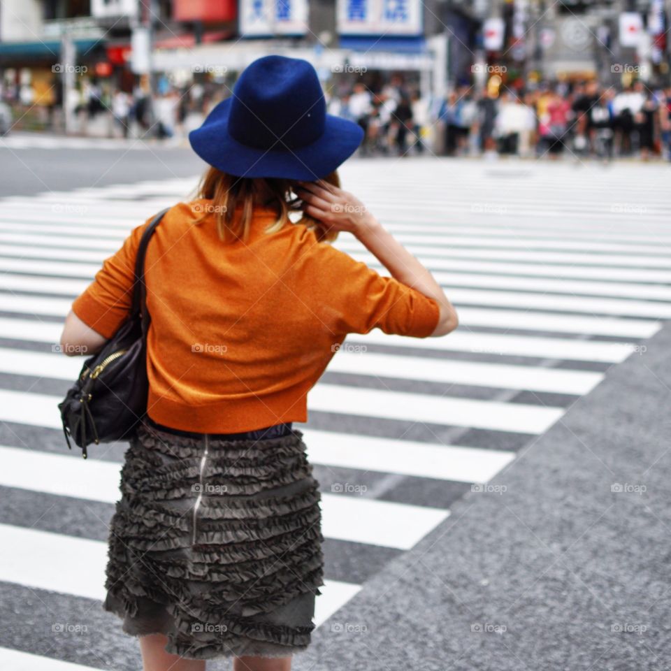 Lady crossing shibuya crossing 