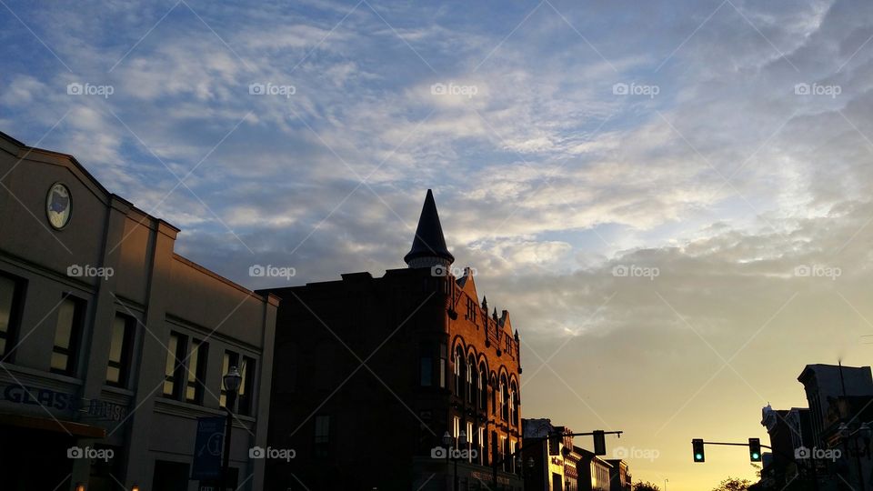 MidWest America downtown sunset old brick building