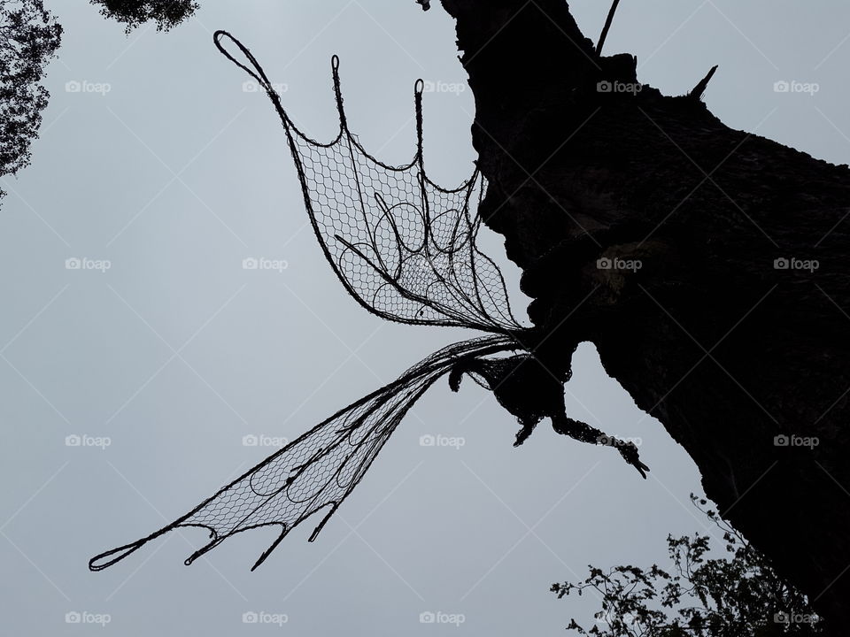 a dark sky and wire fairy forms
