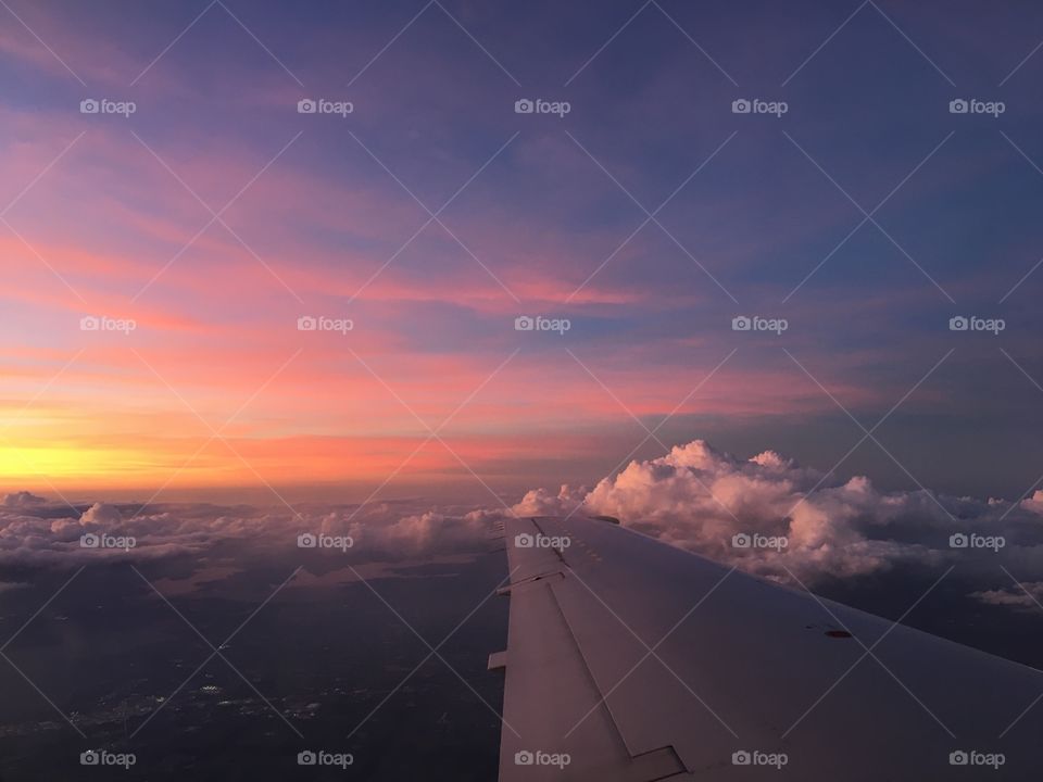 Stunning sunset viewed in flight. Dallas, Texas to Shreveport, Louisiana, October 2018.