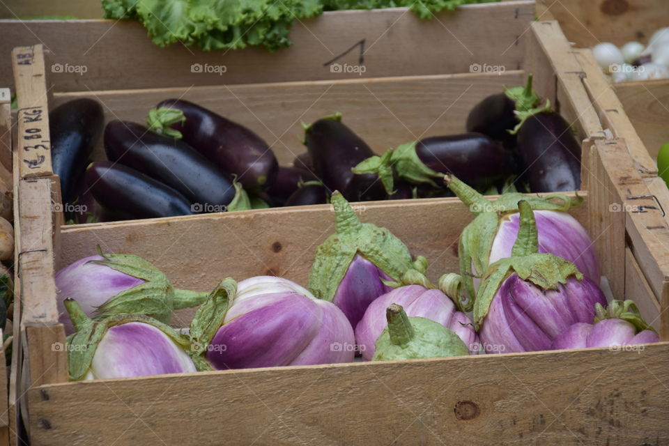 Eggplants on a French market 