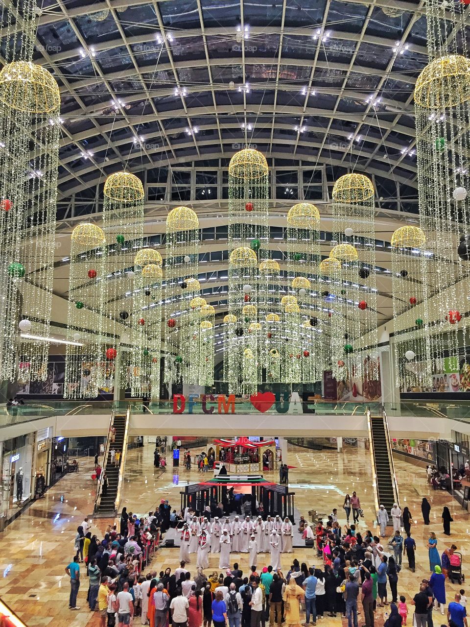 Festive decoration of lights in mall