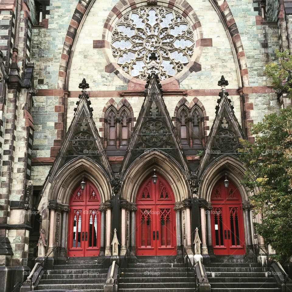 Church with red doors