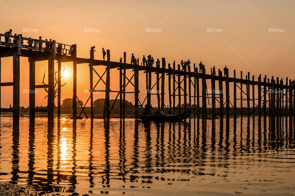 The most famous sunset spot in Myanmar, U Bein Bridge! Just hit a boat and stop by the lake to leave this wonderful picture!