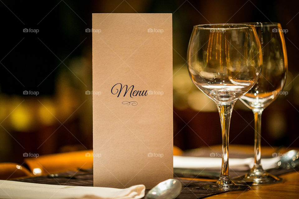 Restaurant menu with glass
