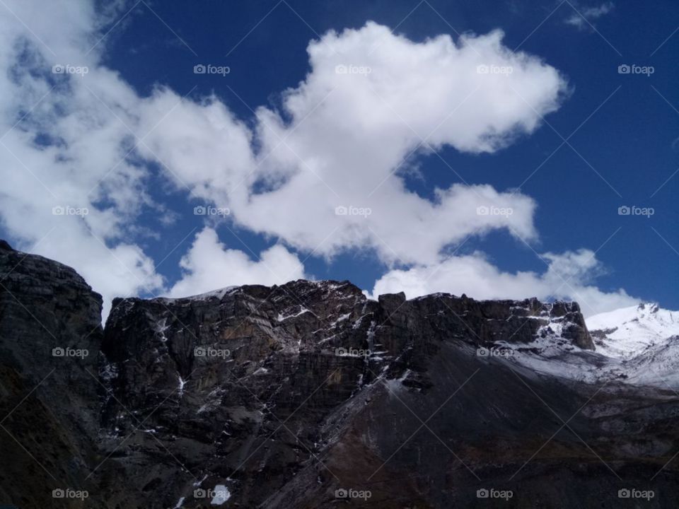 exploring Nepal: the sky is clear with white clouds the mountains are covered with the snows some mountain are having very less snow and the air is really very cool and fresh, it looks really very nice, once should visit