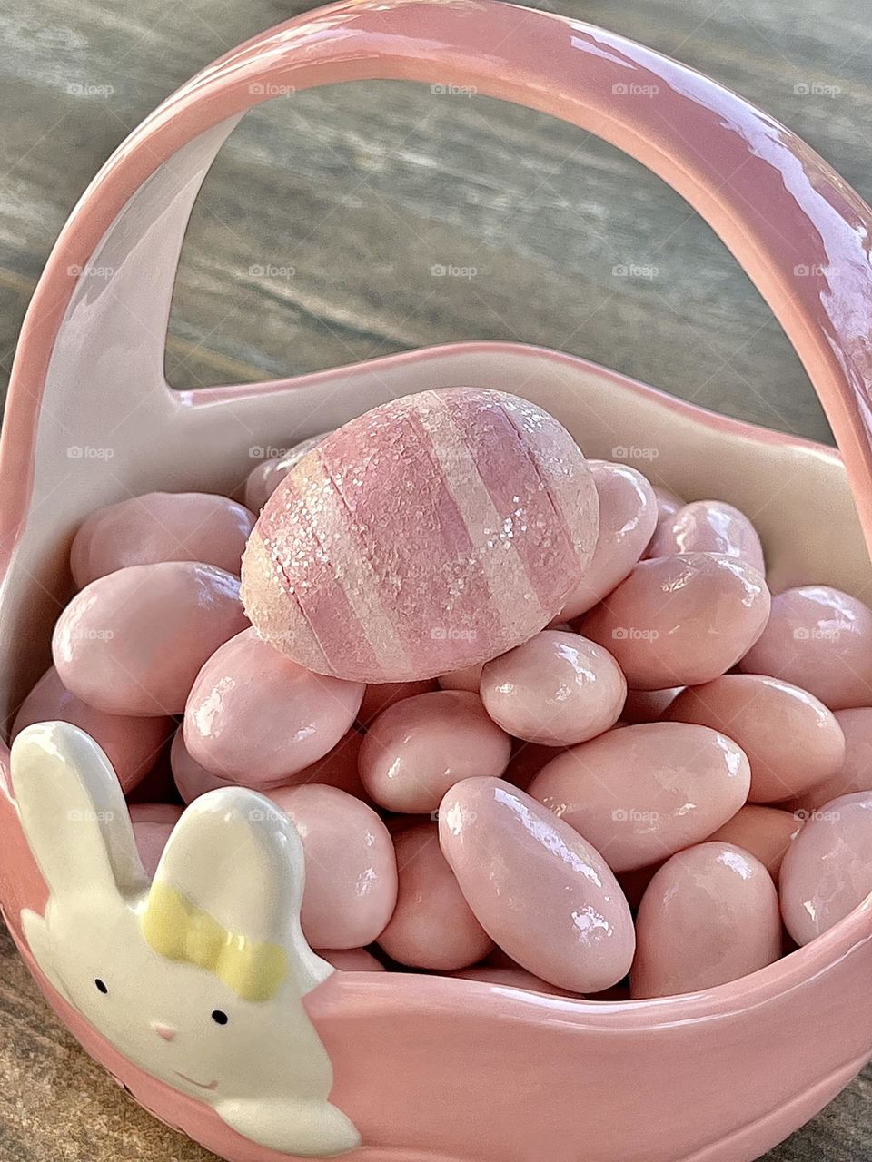 Pastel Pink Basket with Easter Egg and Almonds