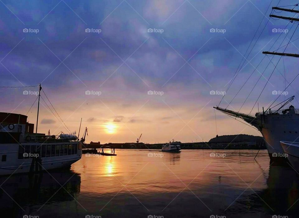 Sunset in Gothenburg harbour