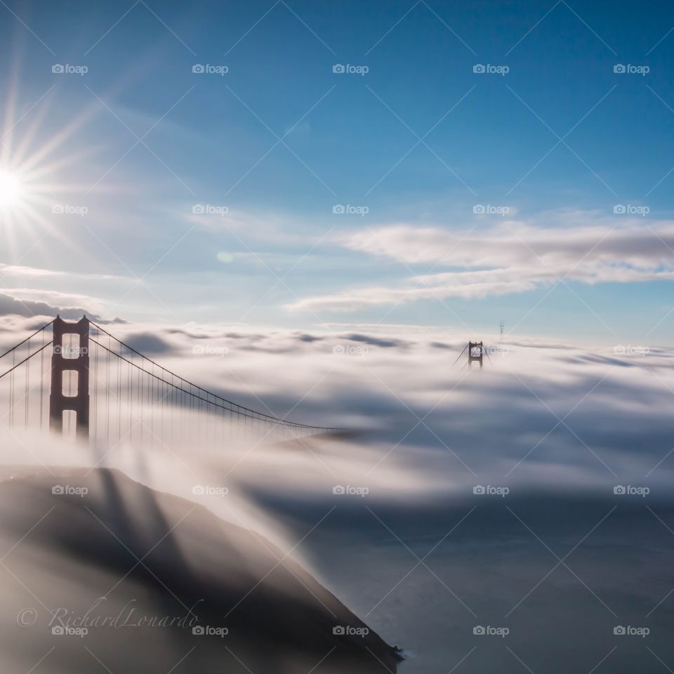 fog over the Golden Gateway. low lying fog engulfs Golden Gate