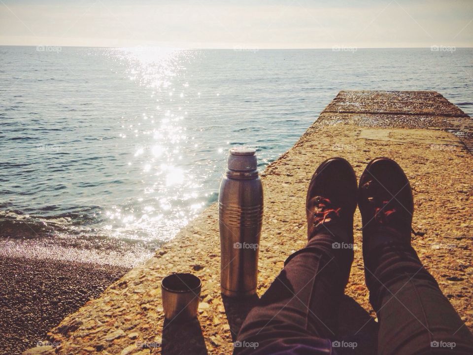 Morning coffee at the seaside 