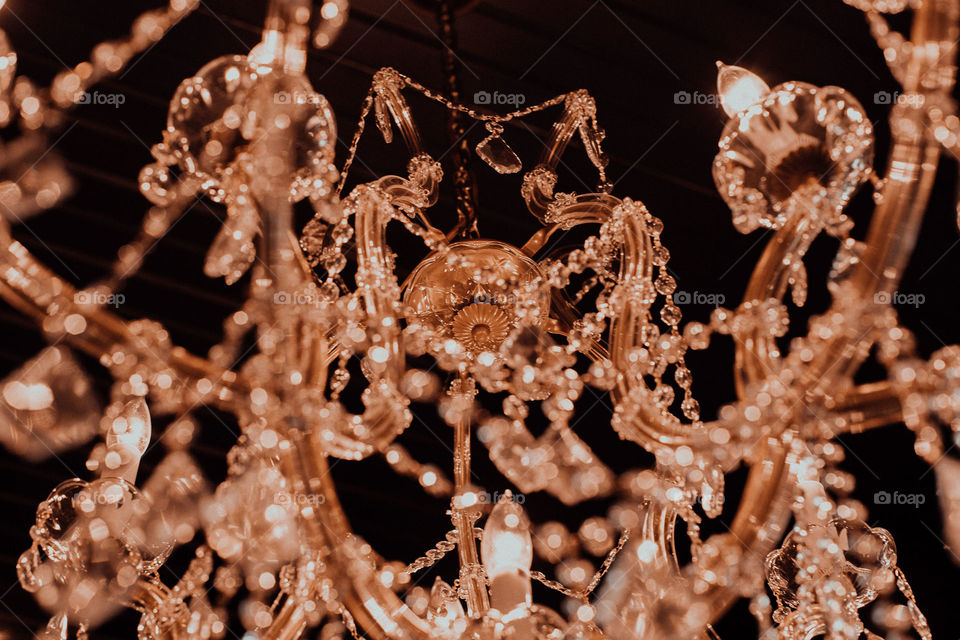 A unique view of a chandelier 