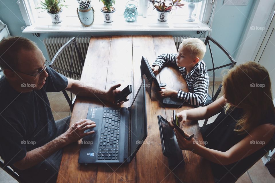 Family using technology