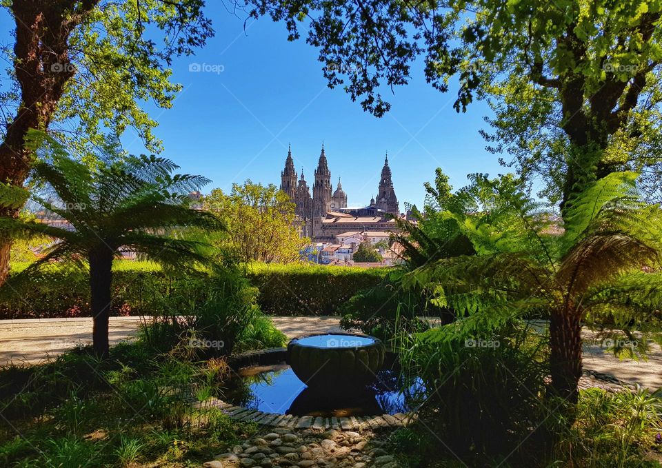 View of Santiago de Compostela cathedral from Alameda park