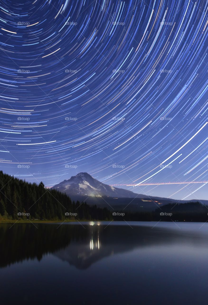 Trails over mt.hood. Million of stars above mount hood 