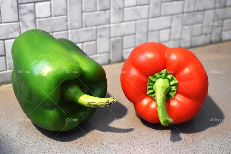 Bell peppers on the counter waiting to be chopped