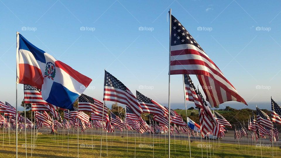 different flags usa and Dominican Republic