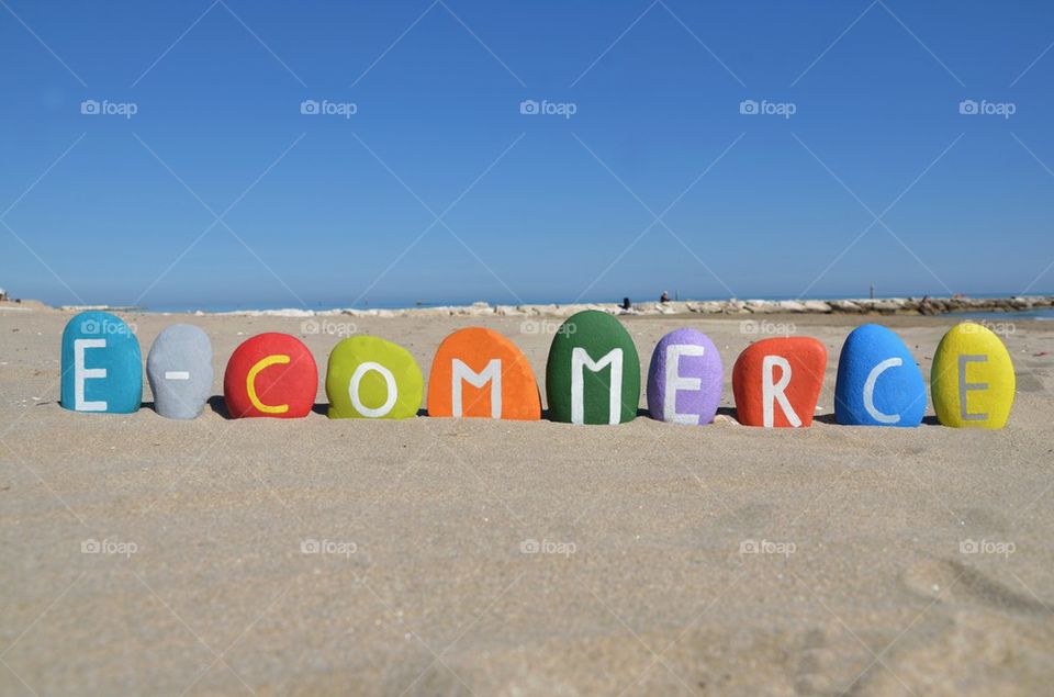 E-commerce concept with colourful stones