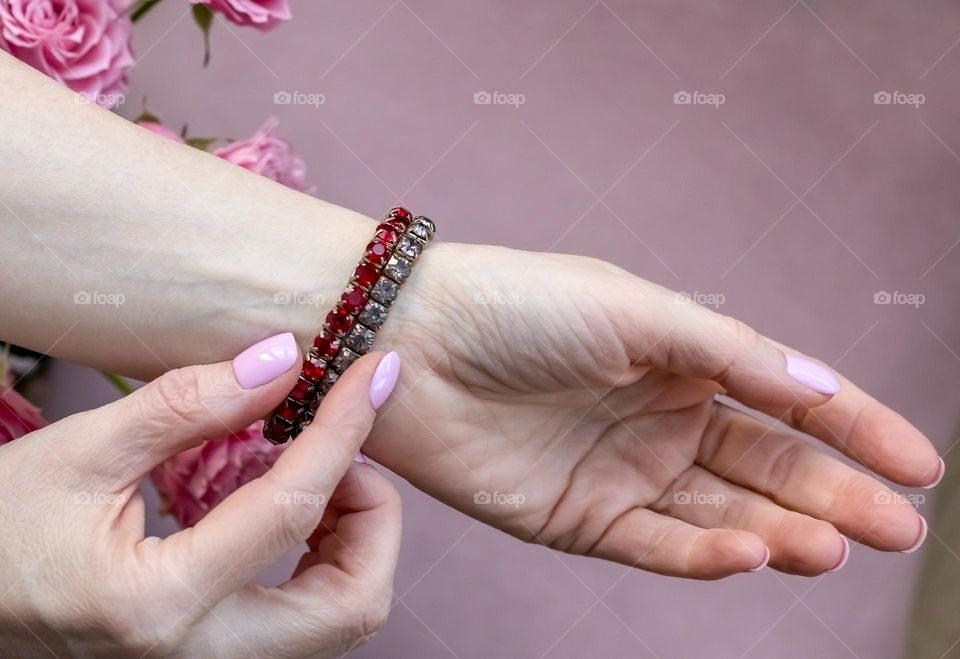 beautiful bracelet on hand of person