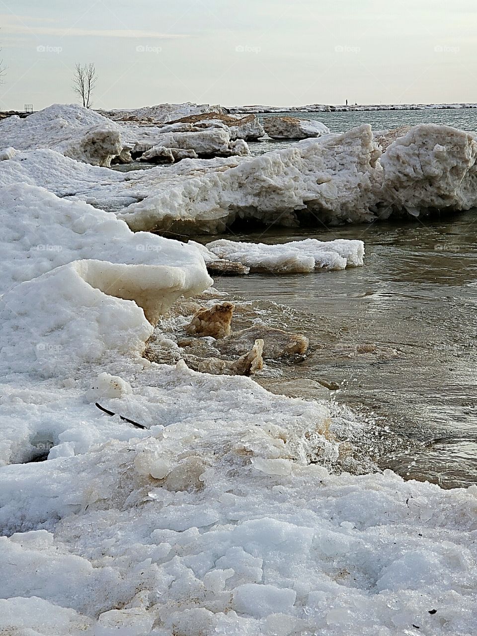 ice on the shore of Lake Michigan in muskegon