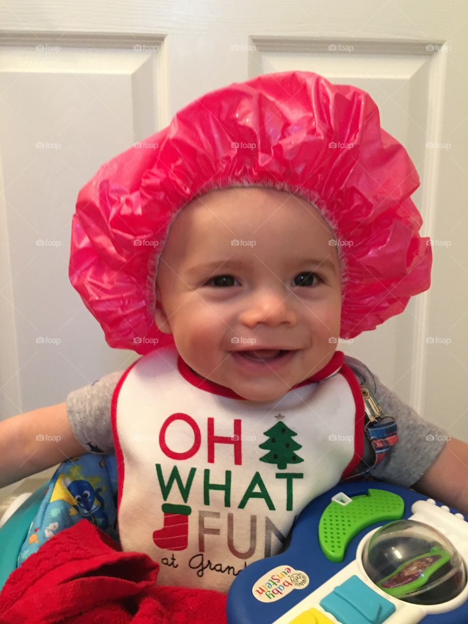 A little fun with mom's shower cap lol 