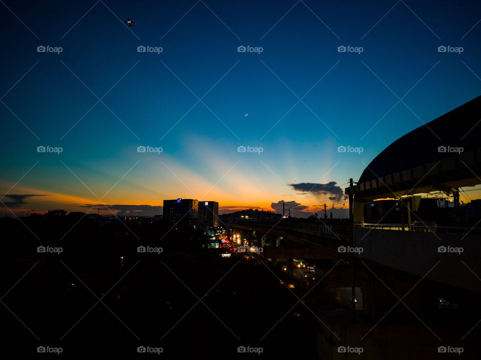 A Soulful snap of landscape showing evening beauty of a busy Chennai.. Sun may go but these headlights wont
