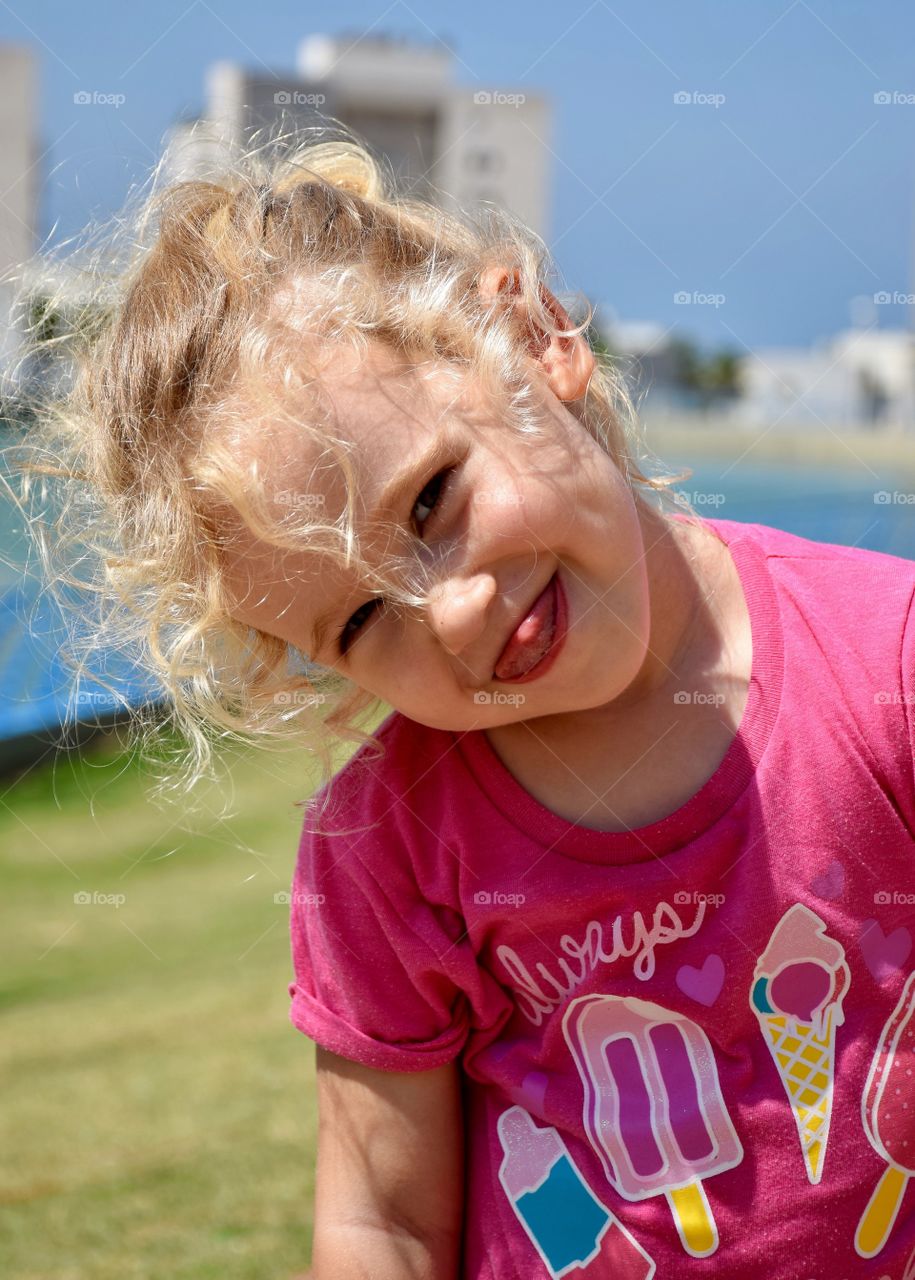 Close-up of a girl in funny expression