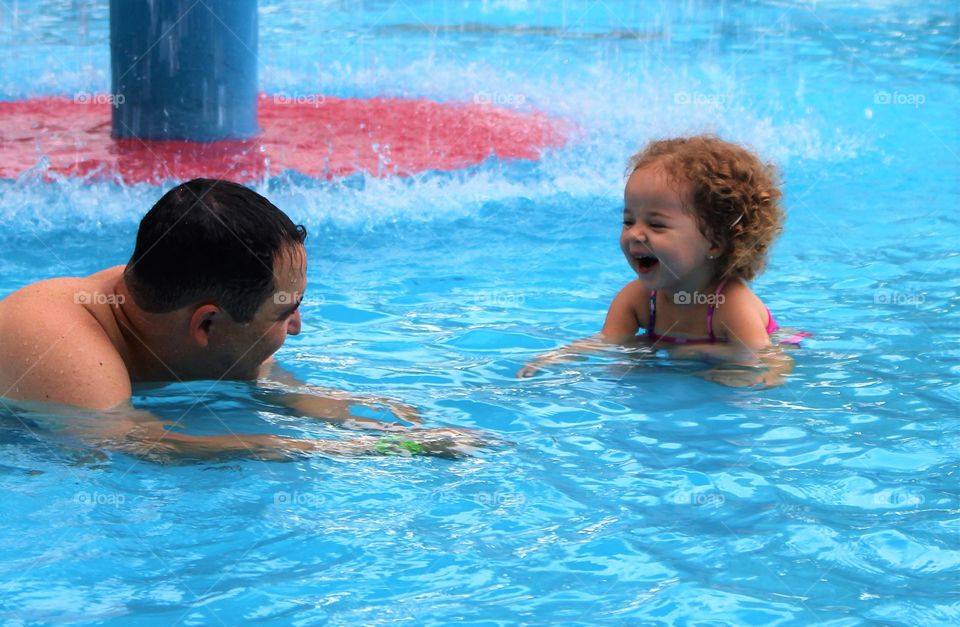 dad, girl, pool.