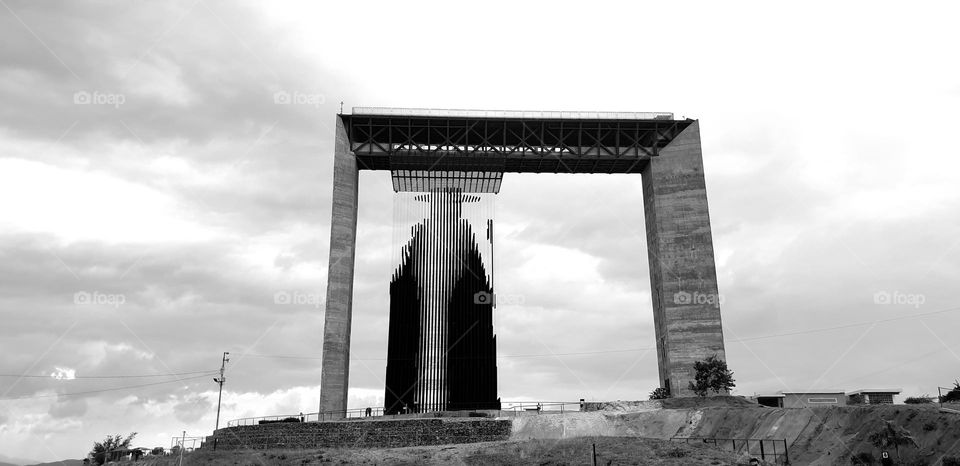 structure, Manto de Maria, Divina pastora, building Cement frame with several floors where you can see the landscape and the structure of the image of metal tubes where you can see the Virgin, the cane and the divine child