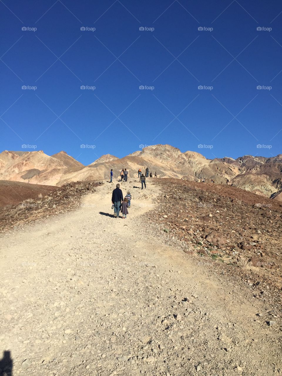 Hiking up a desert hill