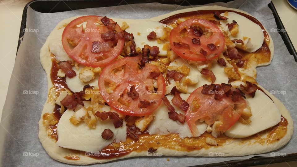 bbq bacon chicken pizza. home made pizza